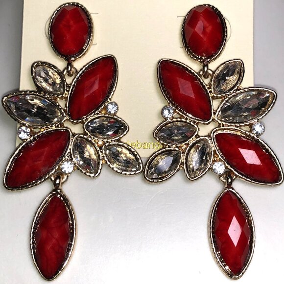 Amrita Red & Clear Crystal Chandelier Earrings - Picture 1 of 4
